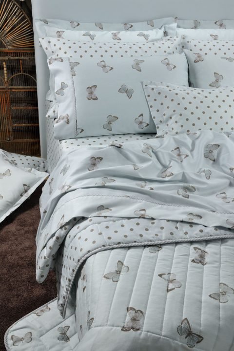 Βαμβακοσατέν Σεντόνια Downtown, Σιέλ Καφέ Με Πεταλούδες Σχ.644