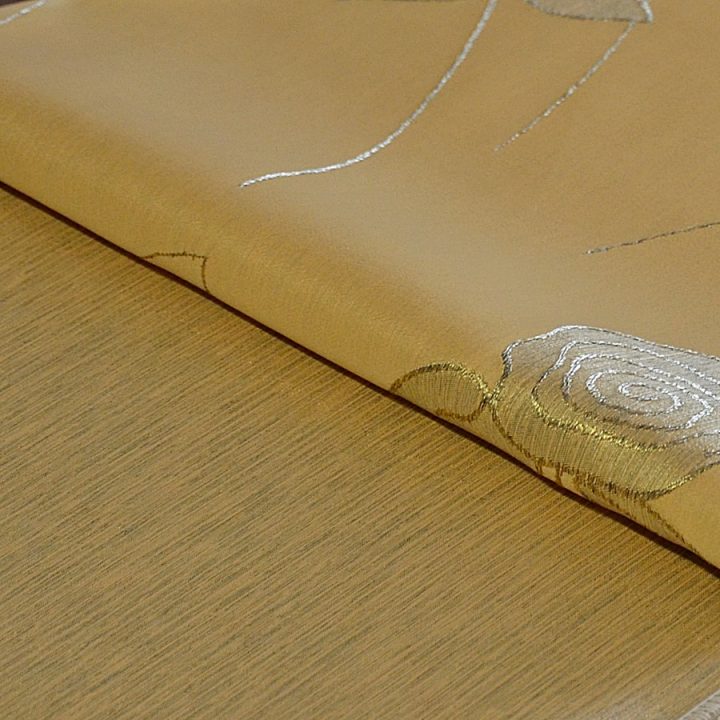Μουσταρδί Ύφασμα με Ασημένιο Λουλούδι