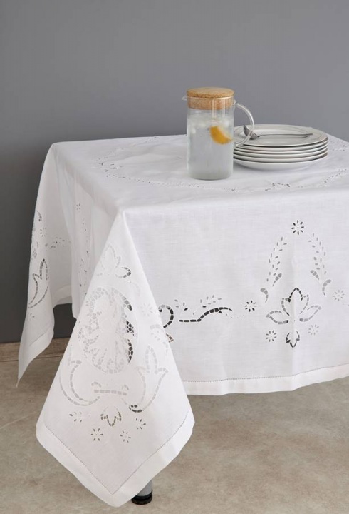 Κοφτό Άσπρο Τραπεζομάντηλο 140 x 180 - Angelo Palamaiki