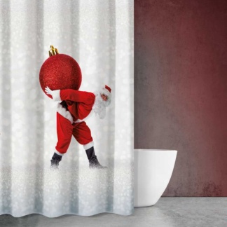 Χριστουγεννιάτικη Κουρτίνα Μπάνιου Υφασμάτινη Με Κρίκους Des410 Saint Clair