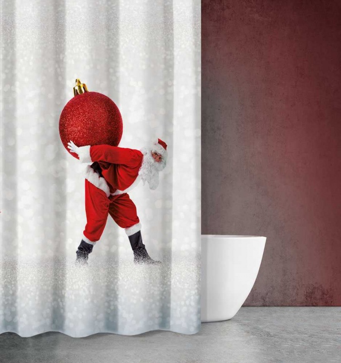 Χριστουγεννιάτικη Κουρτίνα Μπάνιου Υφασμάτινη Με Κρίκους Des410 Saint Clair