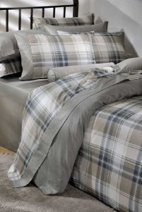 Μοντέρνα Παπλωματοθήκη Μονή, 100% Βαμβακοσατέν Με Γκρι - Μπλε Καρό Μοτίβο, Σετ Με Μαξιλαροθήκη - Downtown Home 712