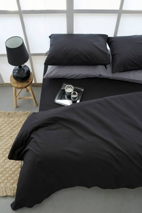 Σεντόνι Μαύρο Ημίδιπλο 170 x 260 εκ., Μονόχρωμο, 100% Βαμβακερό 144 Κλωστές, Χωρίς Λάστιχο - Palamaiki Etoile Black