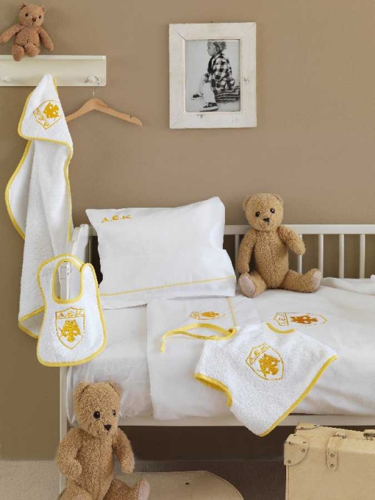 Κουβέρτα Κούνιας ΑΕΚ Baby - Palamaiki. Πικέ, 100% Από Βαμβάκι, Λευκό - Κίτρινο, 120 x 150 Εκατοστά. Official Team Licenced