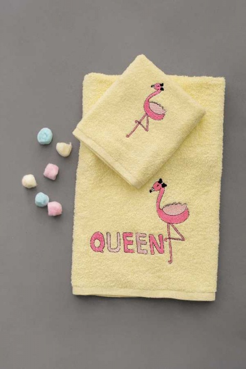 Πετσέτες Μπάνίου Παιδικές, Κίτρινες Με Κεντημένο Σχέδιο, 100% Βαμβακερές - Palamaiki Queen