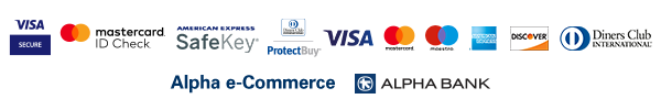 Alpha Bank e-Commerce Ασφαλείς συναλλαγές στο περιβάλλον της Alpha Bank. Γίνονται δεκτές όλες οι κάρτες που επεξεργάζεται η τράπεζα (Mastercard, Visa, Diners, American Express κλπ).