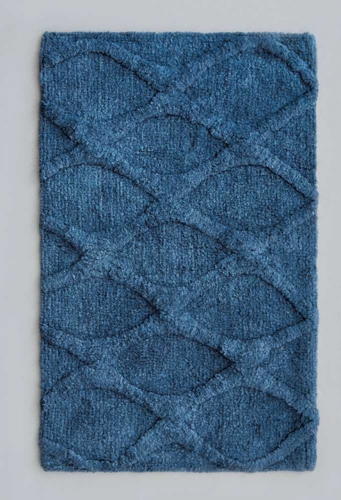 Πατάκι Μπάνιου Μπλε, 100% Βαμβακερό Με Ανάγλυφο Γεωμετρικό Σχέδιο - Palamaiki Riona Citadel