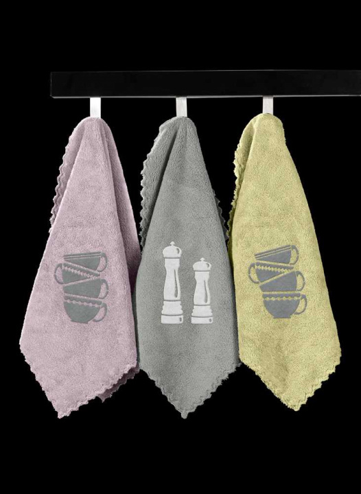 Πετσέτες κουζίνας Guy Laroche - Gourmet Kitchen Set 7. Σετ τρία τεμάχια, πολύ απαλά και απορροφητικά, 100% από μικροΐνες. 35 x 50 εκατοστά, σε τρεις διαφορετικούς χρωματισμούς.