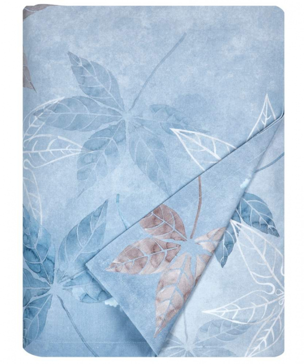 Τραπεζομάντηλο Leaf - Kentia. Floral, σε γαλάζιους χρωματισμούς, 100% βαμβακερό. Έξι ατόμων, 140 x 180 εκατοστά.