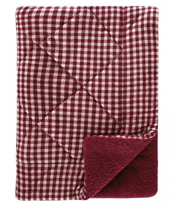 Κουβερτοπάπλωμα Μονό Lonzo 05 – Kentia. Μοντέρνος, καρό σχεδιασμός, σε μπορντώ και εκρού χρωματισμό, με γούνινη επένδυση sherpa. Πολύ ζεστό και απαλό, με καπιτονέ ραφή, 160 x 220 εκατοστά.