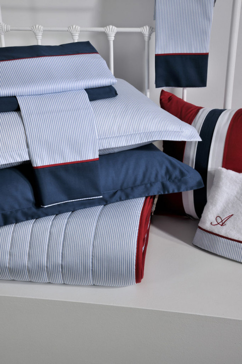 Σεντόνια Διπλά, Μπλε Ριγέ, Από 100% Βαμβάκι Σατέν 220 Κλωστών, Σετ 4 Τμχ - Downtown Home 700