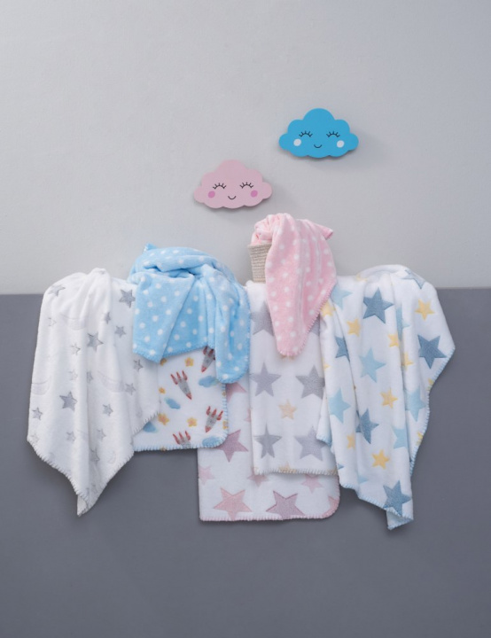 Βρεφική Κουβέρτα Αγκαλιάς Fleece, Γαλάζια Με Λευκό Πουά Μοτίβο, Πολύ Απαλή Και Ζεστή - Bebe Blanket BFL 806