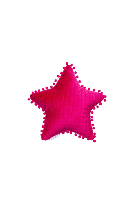 Διακοσμητικό Μαξιλάρι Elwin Star Fuchsia - Palamaiki. Αστέρι με pon pon, από ύφασμα velvet microfiber βελούδινης υφής. Σε φούξια χρωματισμό, με μοντέρνα, γεωμετρική, καπιτονέ ραφή, 34 x 34 εκατοστά.
