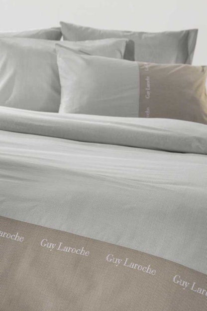 GUY LAROCHE Σεντόνια Σετ, Σε Γκρι Και Μπεζ Σύγχρονη Διχρωμία, Με Το Λογότυπου Της Guy Laroche. Κατασκευασμένα Από 100% Βαμβακερό Περκάλι 160 Κλωστών - Etoile Silver