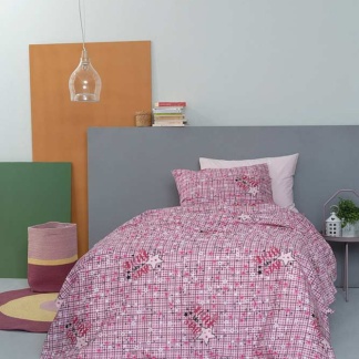 Παιδικό Πάπλωμα Φωσφοριζέ, Λιλά Με Καρό Σχεδιασμό Και Αστεράκια Που Φωσφορίζουν Στο Σκοτάδι, Από Βαμβακερό Ύφασμα 144 Κλωστών, Ημίδιπλο - Palamaiki Cluster Lilac