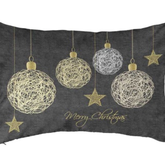 Χριστουγεννιάτικο Διακοσμητικό Μαξιλάρι, Ανθρακί Με Χρυσές Και Ασημί Μπάλες Και Αστέρια - Saint Clair Christmas Cushion 4011