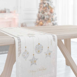 Χριστουγεννιάτικη Τραβέρσα Runner Με Εορταστικό Laser Cut Print Σε Ασημί Χρωματισμούς - Saint Clair Christmas 2011