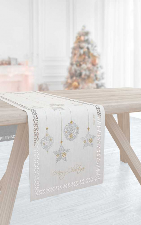 Χριστουγεννιάτικη Τραβέρσα Runner Με Εορταστικό Laser Cut Print Σε Ασημί Χρωματισμούς - Saint Clair Christmas 2011
