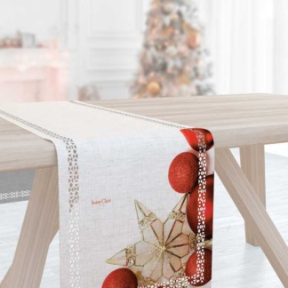 Εορταστικό Runner Με Χριστουγεννιάτικο Σχέδιο Σε Χρυσό Και Κόκκινο Χρωματισμό. Laser Cut, 40 x 160 Εκατοστά, 100% Πολυεστερικό - Saint Clair Christmas 2013