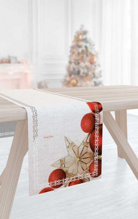 Εορταστικό Runner Με Χριστουγεννιάτικο Σχέδιο Σε Χρυσό Και Κόκκινο Χρωματισμό. Laser Cut, 40 x 160 Εκατοστά, 100% Πολυεστερικό - Saint Clair Christmas 2013