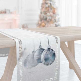 Εορταστικό Runner - Τραβέρσα Σε Απαλό Γκρι Χρωματισμό Με Ασημένια Χριστουγεννιάτικα Στολίδια - Saint Clair Christmas 2014
