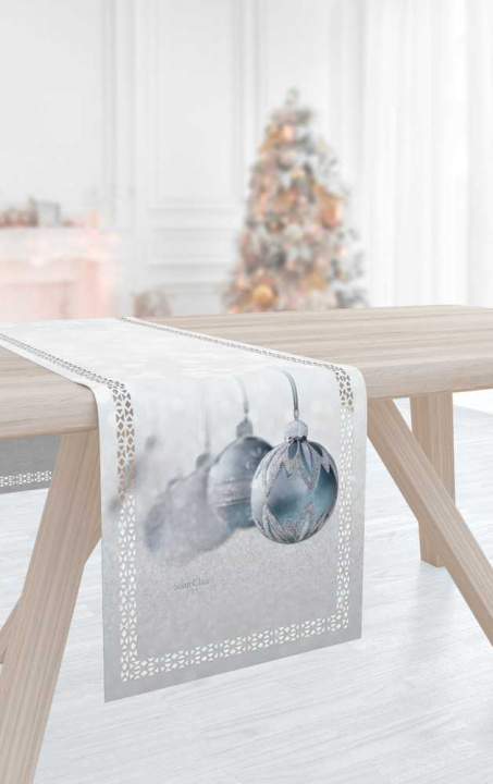 Εορταστικό Runner - Τραβέρσα Σε Απαλό Γκρι Χρωματισμό Με Ασημένια Χριστουγεννιάτικα Στολίδια - Saint Clair Christmas 2014