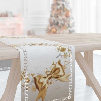 Saint Clair Paris - Runner 2028. Εορταστική τραβέρσα με Χριστουγεννιάτικο σχεδιασμό, σε χρυσό και ασημί χρωματισμό. Πολυεστερική, 40 x 160 εκατοστά.