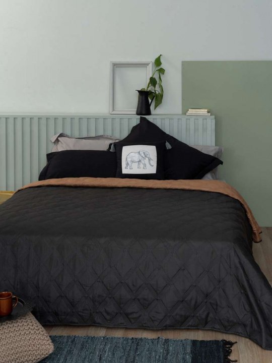 Κουβερλί Διπλής Όψης, Μαύρο Και Μπεζ Με Βελούδινη Υφή Και Γεωμετρικό Καπιτόνέ Μοτίβο, Ημίδιπλο - Palamaiki Romp Black/Tan