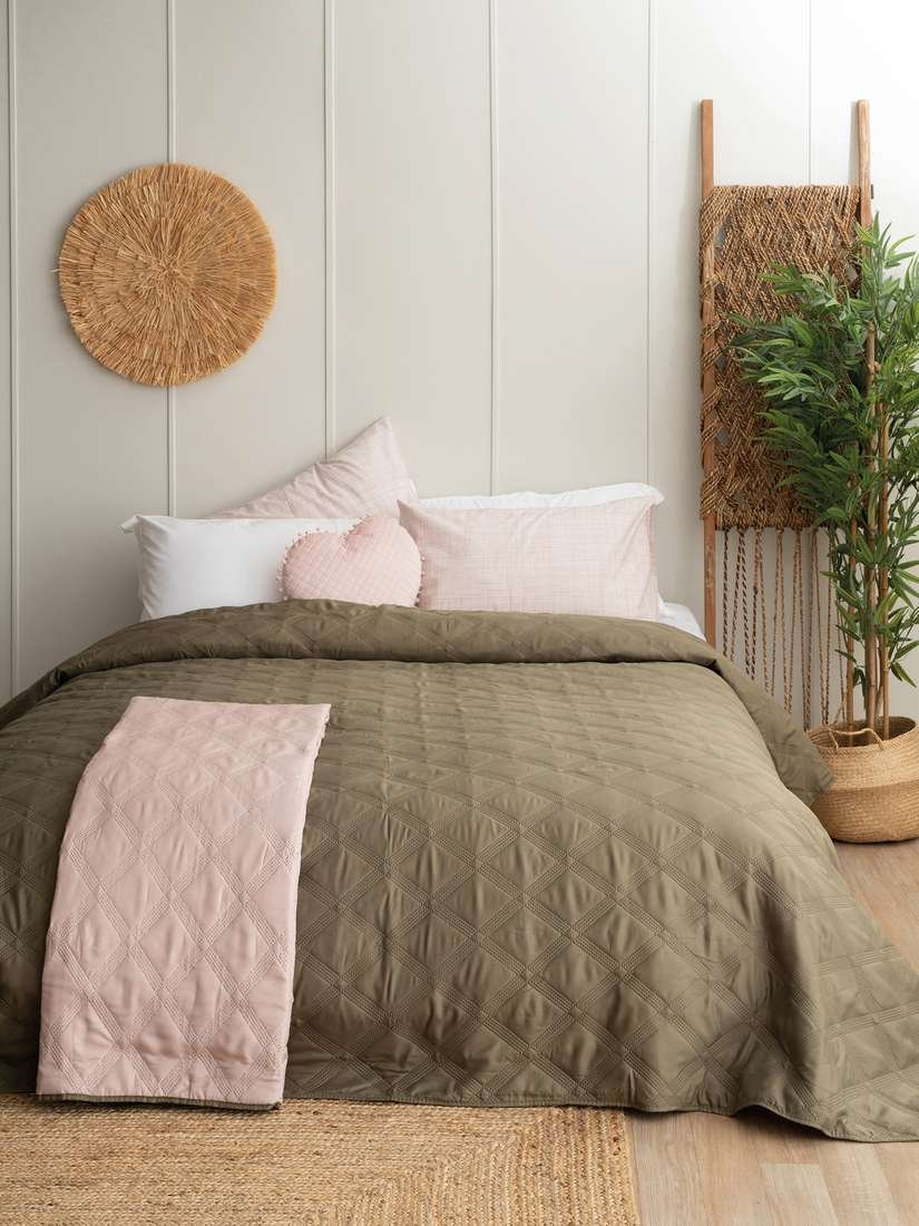 Μοντέρνο Κουβερλί Δύο Όψεων, Χακί Και Ροζ Με Γεωμετρική Καπιτονέ Ραφή - Palamaiki Romp Khaki/Rose