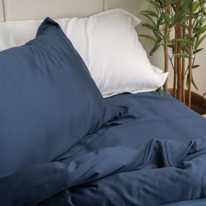 Σεντόνια Υπέρδιπλα Μπλε, 100% Bamboo 300 Κλωστών, Μονόχρωμα, Σετ 4 Τμχ - Palamaiki Nature Navy