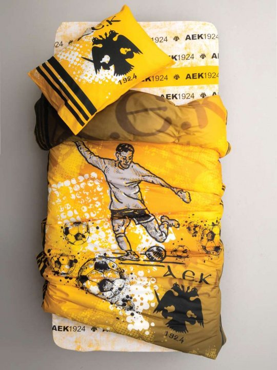 Σεντόνια Μονά ΑΕΚ 7 – Official Team Licensed. Σετ τριών τεμαχίων, κατασκευασμένο από 100% βαμβάκι