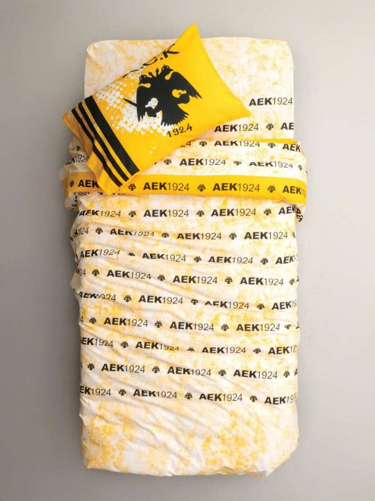 Σεντόνια Μονά ΑΕΚ, Σετ Τριών Τεμαχίων Κατασκευασμένο Από 100% Βαμβάκι. Official Team Licensed AEK 7 R