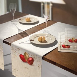 Πασχαλινό Runner - Τραβέρσα, Μπεζ Με Εορταστικό Κόκκινο Και Χρυσό Print - Saint Clair Easter 13