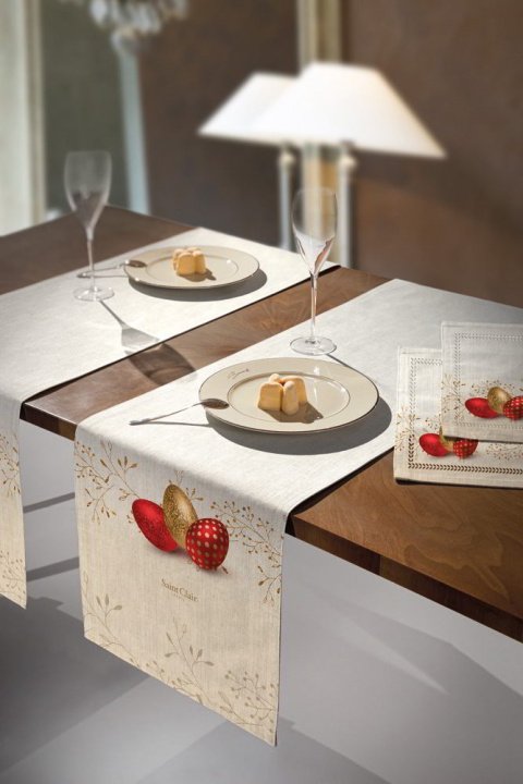 Πασχαλινό Runner - Τραβέρσα, Μπεζ Με Εορταστικό Κόκκινο Και Χρυσό Print - Saint Clair Easter 13