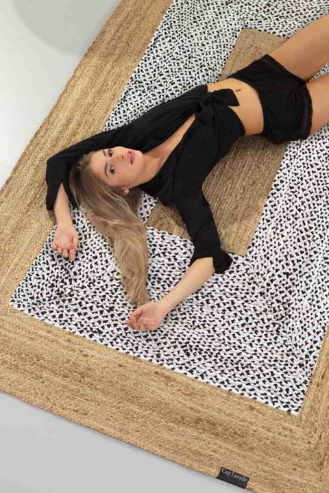 Guy Laroche Καλοκαιρινό Χαλί, Μπεζ, Λευκό Και Μαύρο, Από Βαμβάκι Και Φυσική Γιούτα - Kali Natural