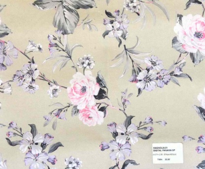 Ύφασμα Κουρτίνας Floral, Γκρι, Μπεζ, Ροζ, Λιλά, Από 80% Βαμβάκι Και 20% Πολυέστερ - Magnolia.01 Gris Pasxos