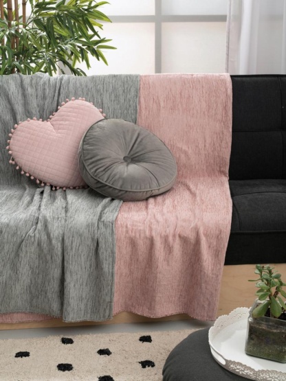 Ριχτάρι Διθέσιου Καναπέ Genoa Grey Pink - Palamaiki. Διακοσμητικό και προστατευτικό, κατασκευασμένο από 100% ακρυλικό σενίλ. Με μοντέρνο σχεδιασμό, σε γκρι και ροζ διχρωμία, 180 x 250 εκατοστά.