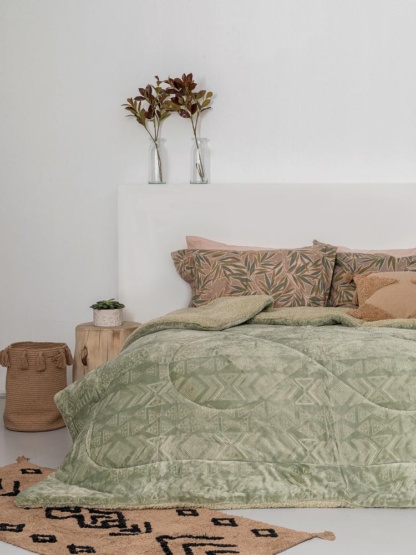 Palamaiki Κουβερτοπάπλωμα Υπέρδιπλο, Με Boho Style Σχεδιασμό, Σε Ανοιχτό Πράσινο Χρωματισμό - Memphis Khaki