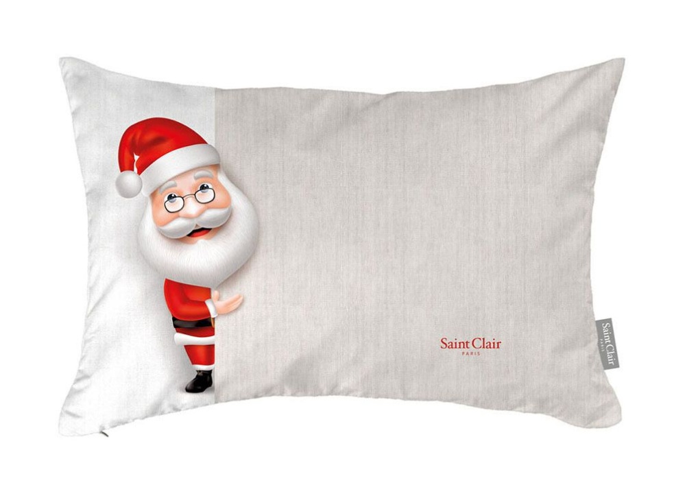 Χριστουγεννιάτικο Μαξιλάρι Christmas Cushion 4005 - Saint Clair. Μπεζ με κόκκινη εορταστική παράσταση, 30 x 45 εκατοστά, 100% polyester