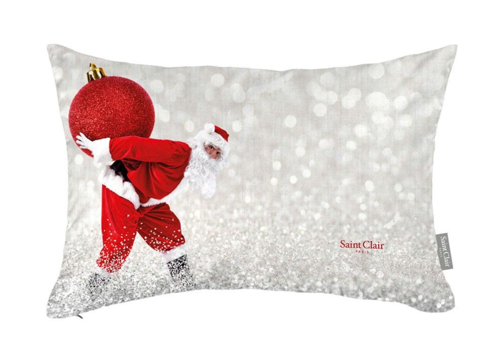 Χριστουγεννιάτικο Μαξιλάρι Christmas Cushion 4010 - Saint Clair. Μπεζ με κόκκινη εορταστική παράσταση, 30 x 45 εκατοστά, 100% polyester.
