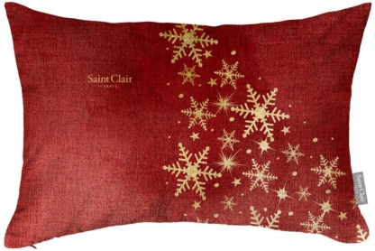 Εορταστικό, διακοσμητικό μαξιλάρι Saint Clair Christmas Cushion 4024. Με Χριστουγεννιάτικο print, σε βαθυκόκκινο χρωματισμό με χρυσές νιφάδες και αστέρια, 30 x 45 εκατοστά.