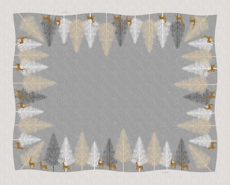 Τραπεζομάντηλο Saint Clair Christmas 2043 Natural. Γκρι και μπεζ, με εορταστικό print. Έξι ατόμων, με διαστάσεις 145 x 220 εκατοστά.
