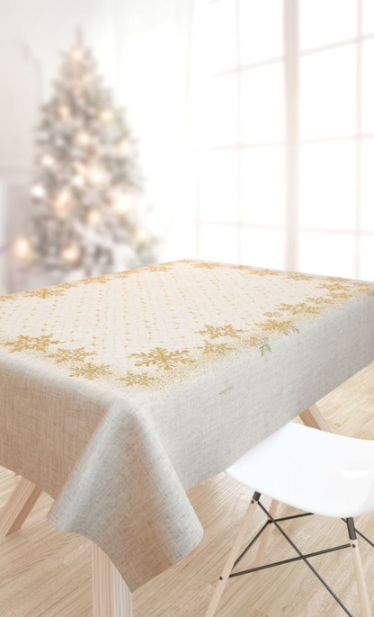 Χριστουγεννιάτικο Τραπεζομάντηλο Saint Clair Christmas 2033. Με εορταστικό print σε μπεζ χρωματισμούς. Έξι ατόμων, 145 x 220 εκατοστά.