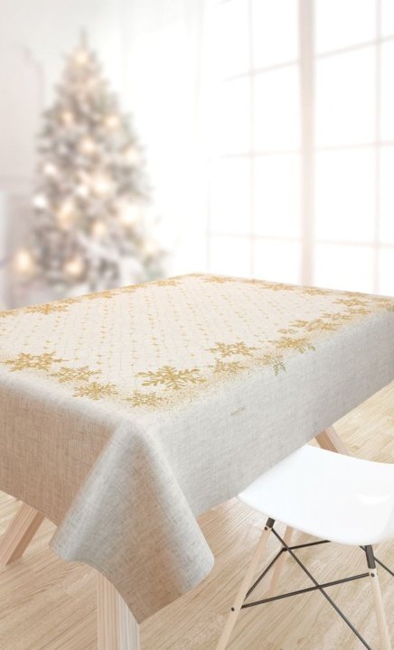 Χριστουγεννιάτικο Τραπεζομάντηλο Saint Clair Christmas 2033. Με εορταστικό print σε μπεζ χρωματισμούς. Έξι ατόμων, 145 x 220 εκατοστά.
