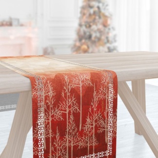 Saint Clair Paris - Runner 2019. Εορταστική τραβέρσα με Χριστουγεννιάτικο laser cut print, σε βαθυκόκκινο και μπεζ χρωματισμό. Είναι κατασκευασμένη από 100% πολυεστέρα, σε διαστάσεις 40 x 160 εκατοστά και σχεδιασμένη για να ομορφύνει την τραπεζαρία ή το σαλόνι τις γιορτινές ημέρες.
