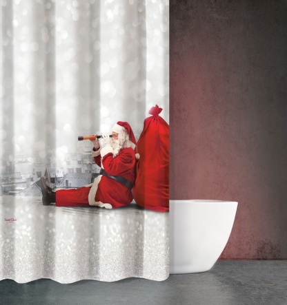 Θεματική κουρτίνα μπάνιου Christmas Des 412 - Saint Clair Υφασμάτινη, με κρίκους, 100% πολυεστερική, αδιάβροχη, εύκολη στον καθαρισμό και το στέγνωμα. Με όμορφο Χριστουγεννιάτικο print. Διαστάσεις: 180 x 200 εκατοστά. Περιλαμβάνει τους κρίκους.