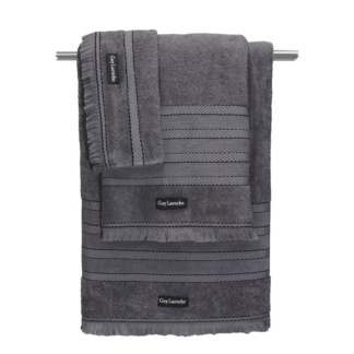 Guy Laroche Πετσέτες μπάνιου Sarlin Anthracite. Πολύ απαλές και απορροφητικές, 100% από βαμβάκι, σετ τριών τεμαχίων. Σε ανθρακί χρωματισμό, με λεπτές ρίγες και μικρά κρόσια.