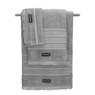 Guy Laroche Πετσέτες Μπάνιου Γκρι, Σετ Τριών Τεμαχίων, Από 100% Βαμβάκι Με Ρίγες Και Μικρά Κρόσια - Sarlin Grey