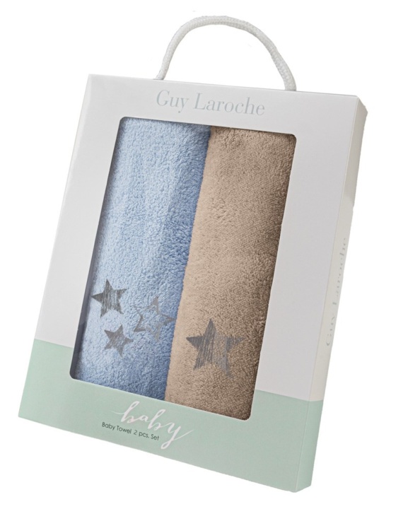 Βρεφικές Πετσέτες Baby Towels Boy Set 1 - Guy Laroche. Σετ δυο τεμαχίων, εξαιρετικά απαλό, κατασκευασμένο από 100% fine microfiber. Σε μπεζ και σιέλ χρωματισμό, με μικρά αστεράκια, 35 x 50 εκατοστά.