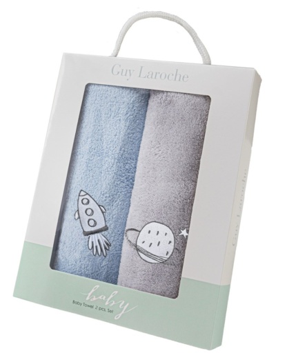 Βρεφικές Πετσέτες Baby Towels Boy Set 2 - Guy Laroche. Σετ δυο τεμαχίων, εξαιρετικά απαλό, κατασκευασμένο από 100% fine microfiber. Σε γκρι και σιέλ χρωματισμό, με μικρά αστεράκια, 35 x 50 εκατοστά.
